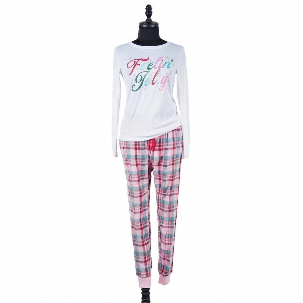 NWT Sleep Chic Christmas Feelin' Jolly Pink Plaid Cozy Pajama Set Women’s XS